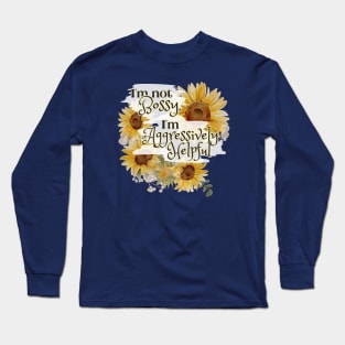 bossy woman gift, watercolor botanical,  sunflower floral flowers Long Sleeve T-Shirt